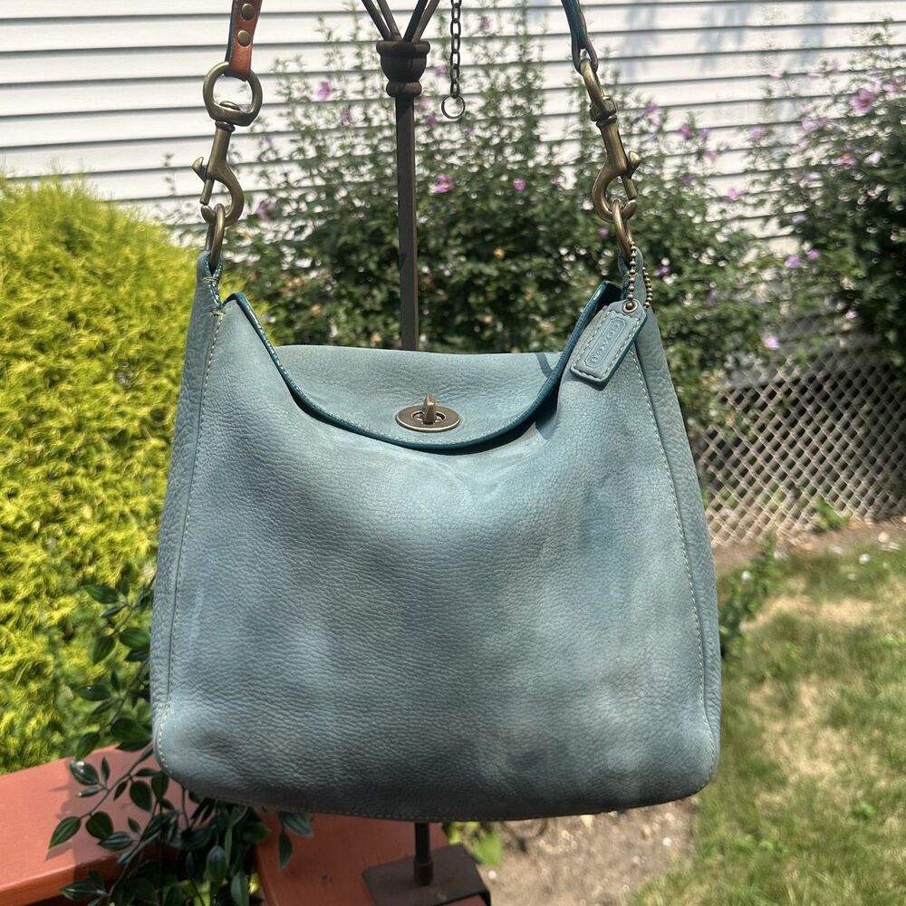 Coach Y2K Chelsea Nubuc Turnlock Hobo Shoulder Bag Blue Teal 9392
